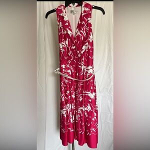 Red and White Halter Midi Sundress for Wedding Guests